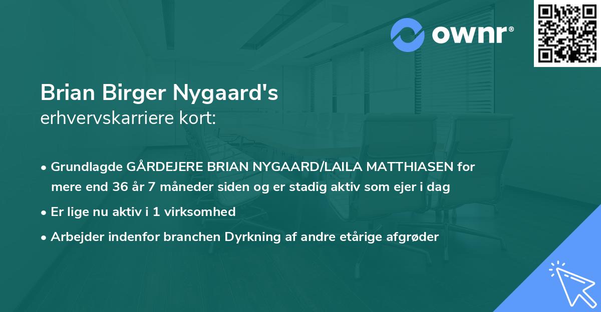 Brian Birger Nygaard's erhvervskarriere kort