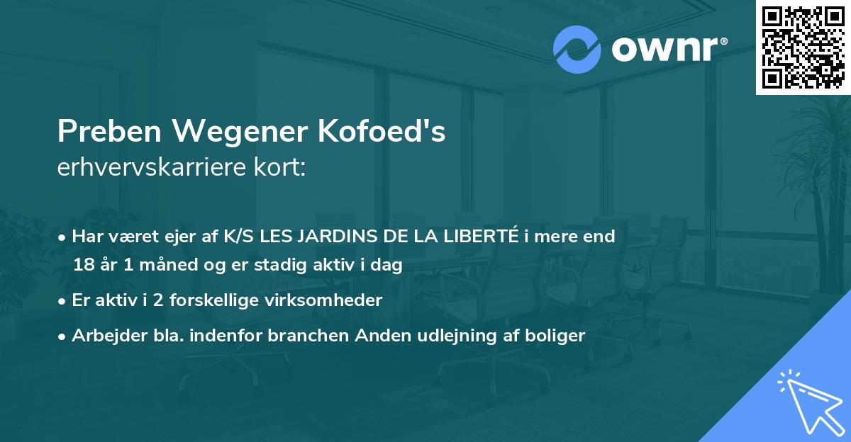 Preben Wegener Kofoed's erhvervskarriere kort