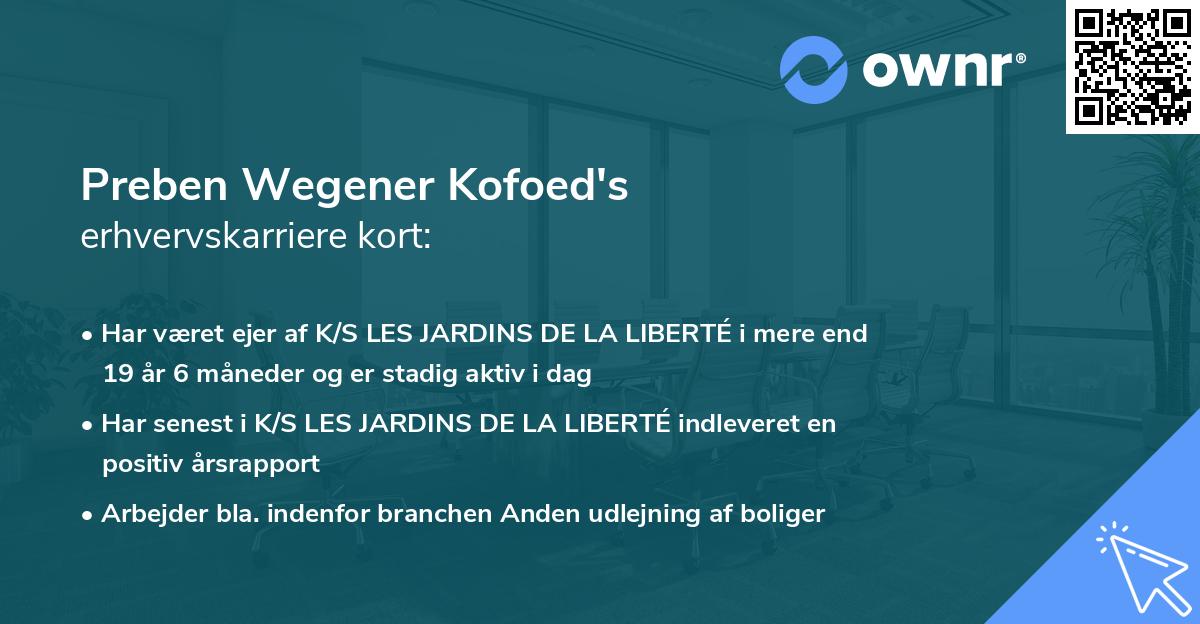 Preben Wegener Kofoed's erhvervskarriere kort