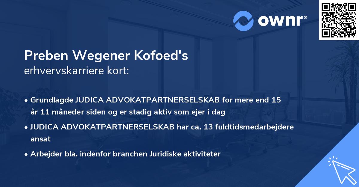 Preben Wegener Kofoed's erhvervskarriere kort