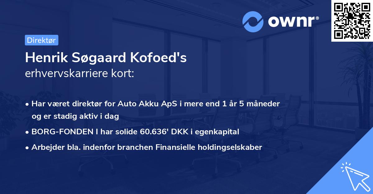 Henrik Søgaard Kofoed's erhvervskarriere kort