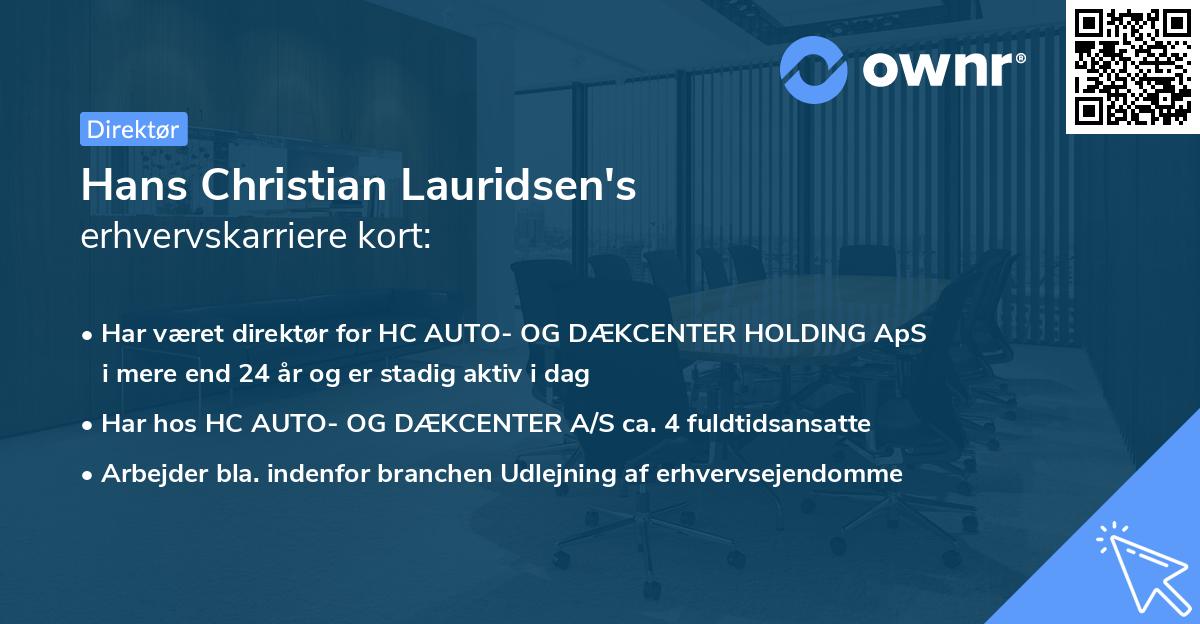 Hans Christian Lauridsen's erhvervskarriere kort