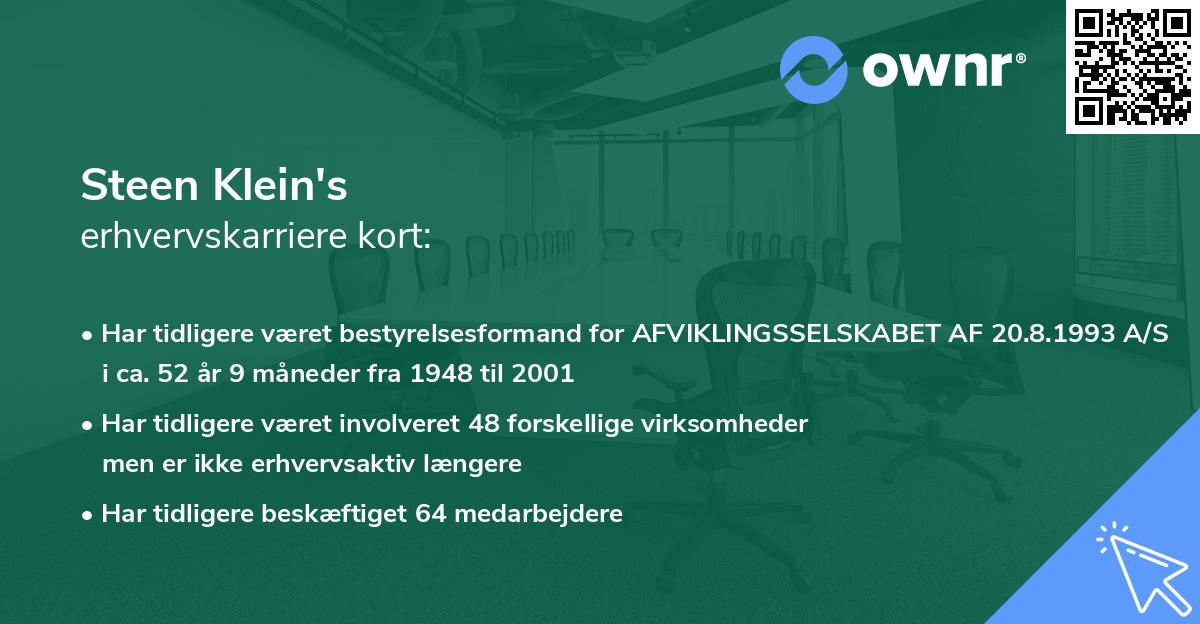 Steen Klein's erhvervskarriere kort