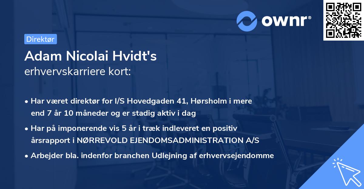 Adam Nicolai Hvidt's erhvervskarriere kort
