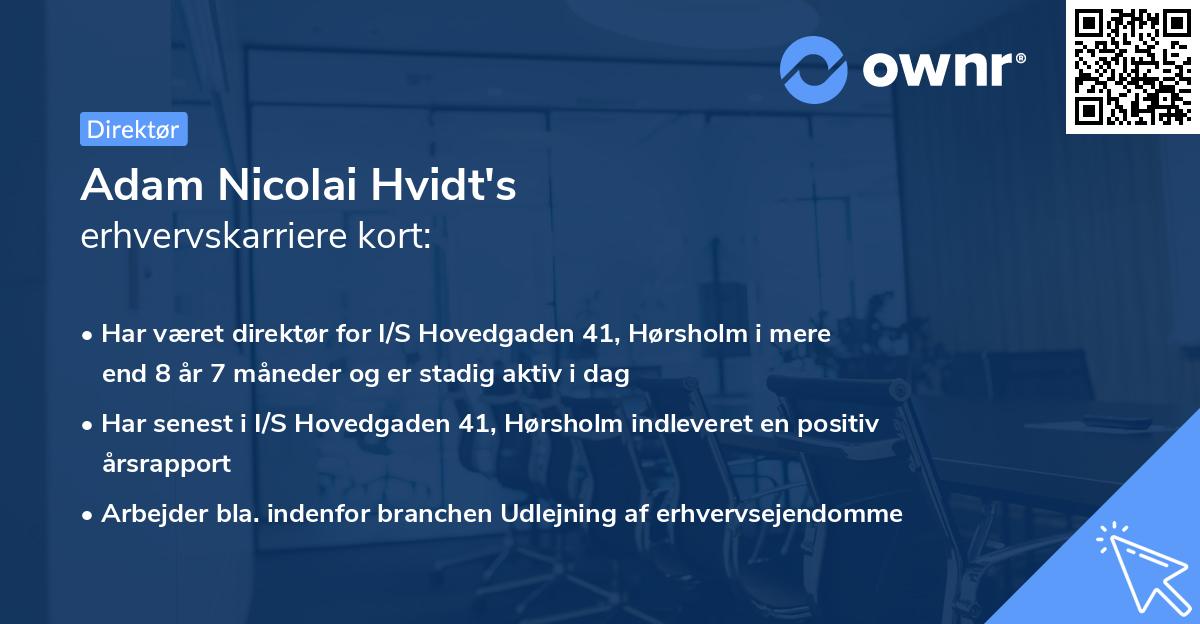 Adam Nicolai Hvidt's erhvervskarriere kort