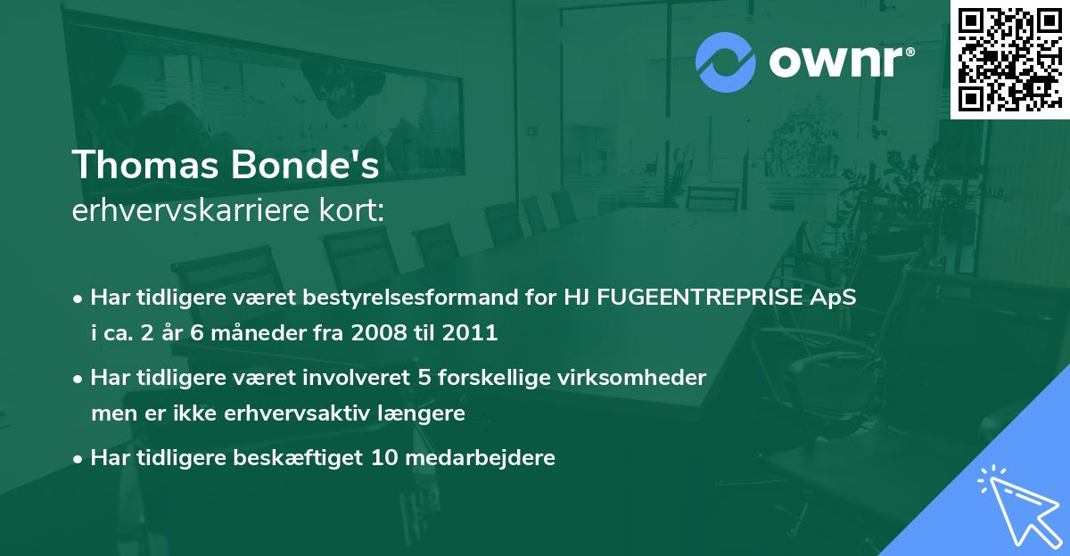 Thomas Bonde's erhvervskarriere kort