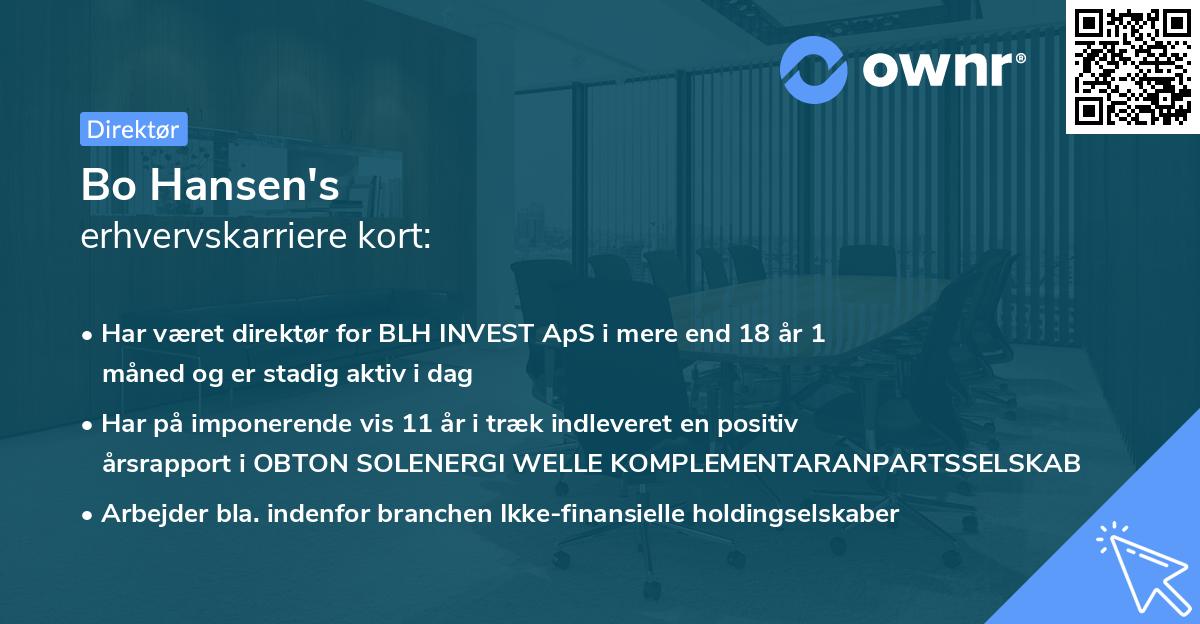 Bo Hansen's erhvervskarriere kort