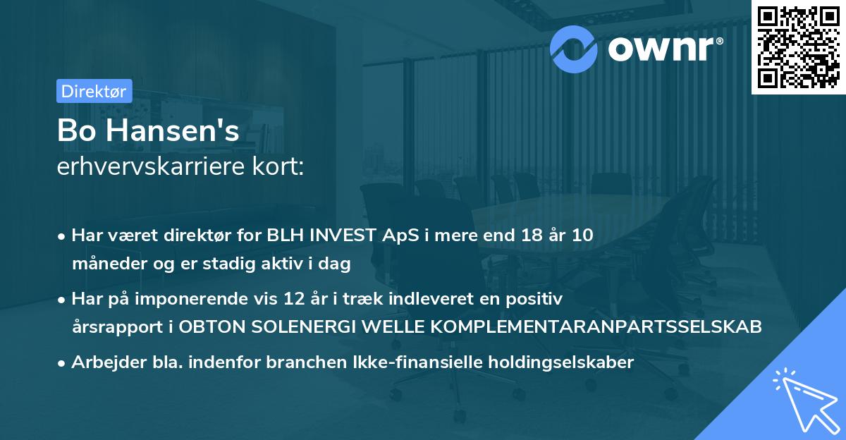 Bo Hansen's erhvervskarriere kort