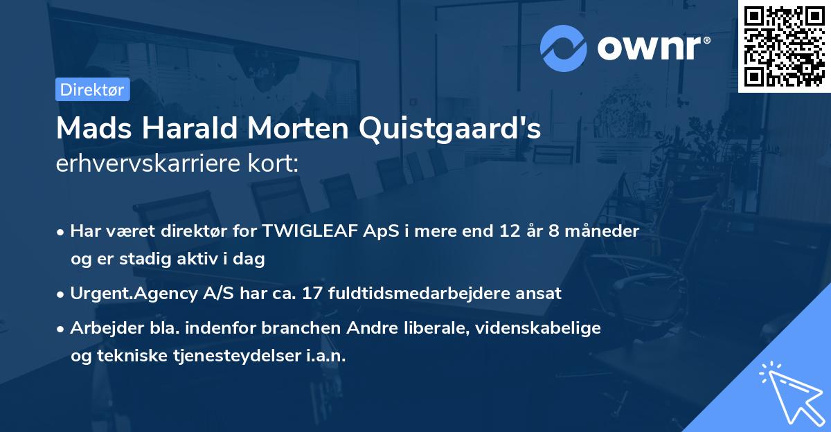 Mads Harald Morten Quistgaard's erhvervskarriere kort
