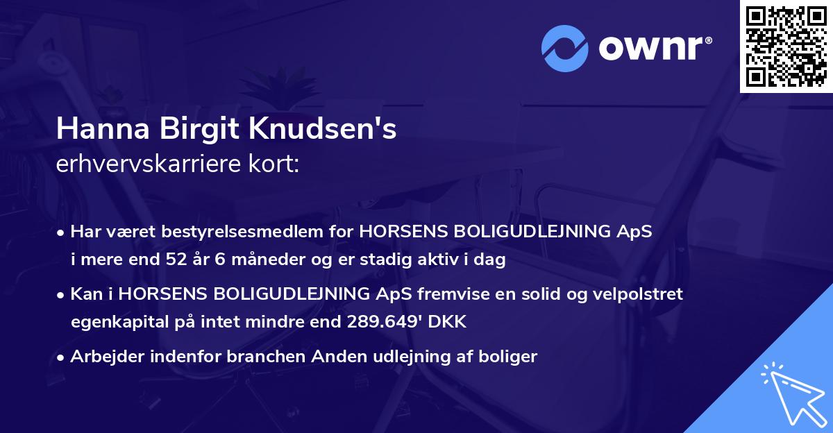 Hanna Birgit Knudsen's erhvervskarriere kort
