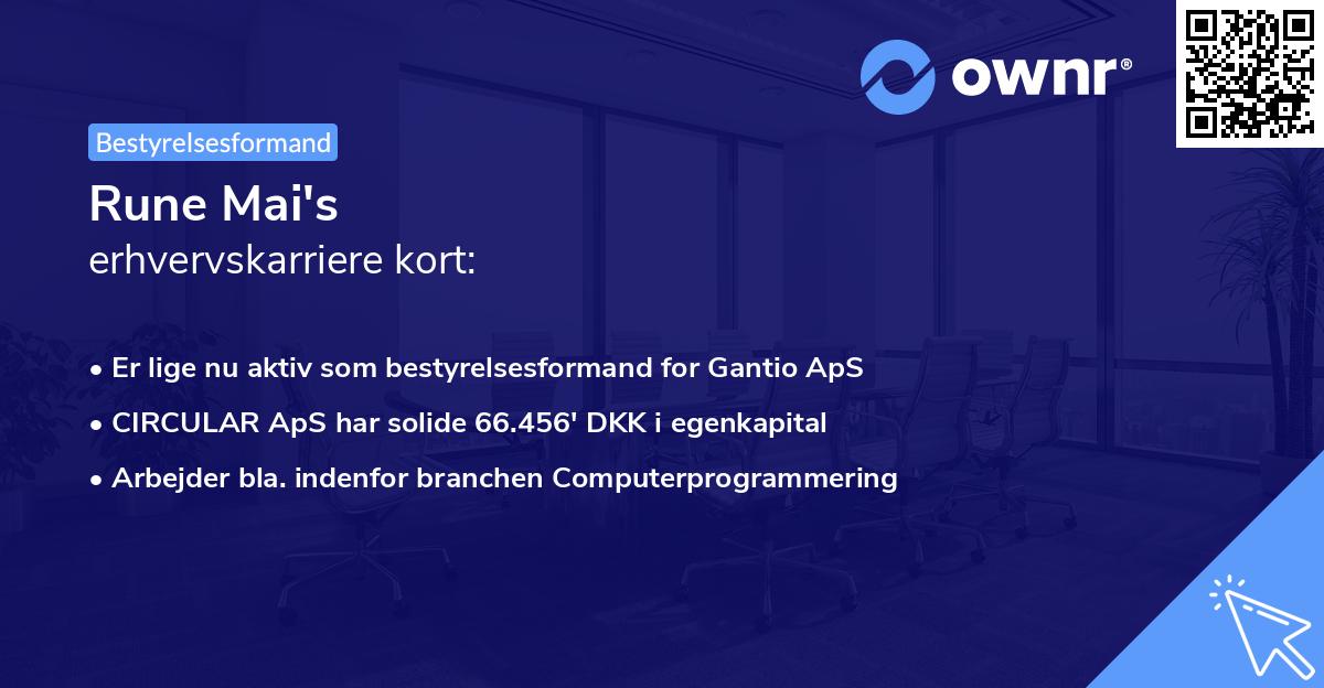 Rune Mai's erhvervskarriere kort