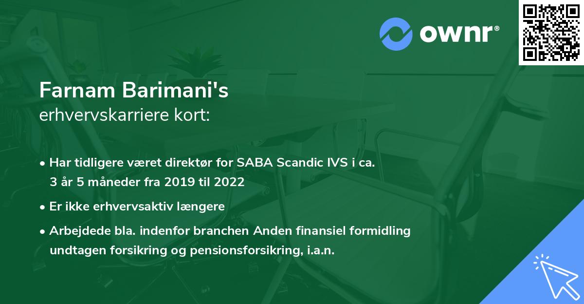 Farnam Barimani's erhvervskarriere kort