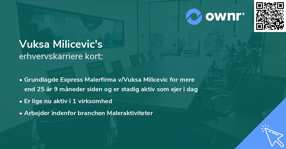 Vuksa Milicevic's erhvervskarriere kort