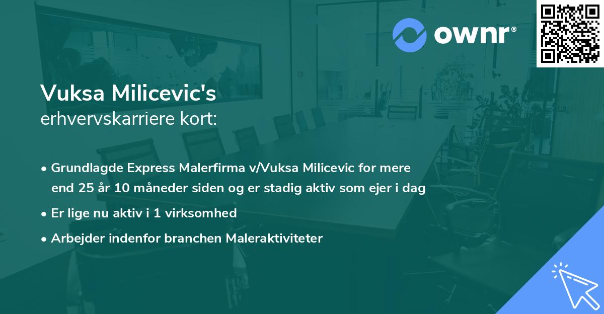 Vuksa Milicevic's erhvervskarriere kort