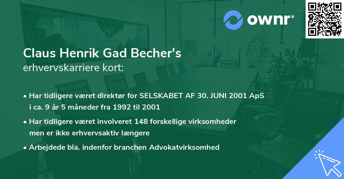Claus Henrik Gad Becher's erhvervskarriere kort