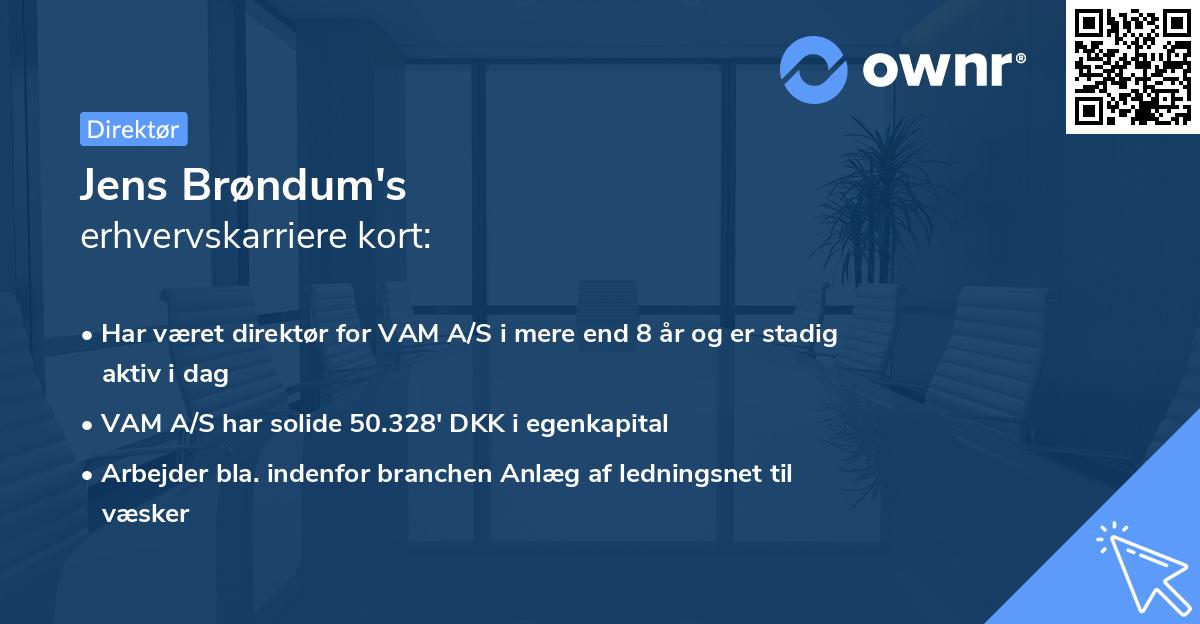 Jens Brøndum's erhvervskarriere kort