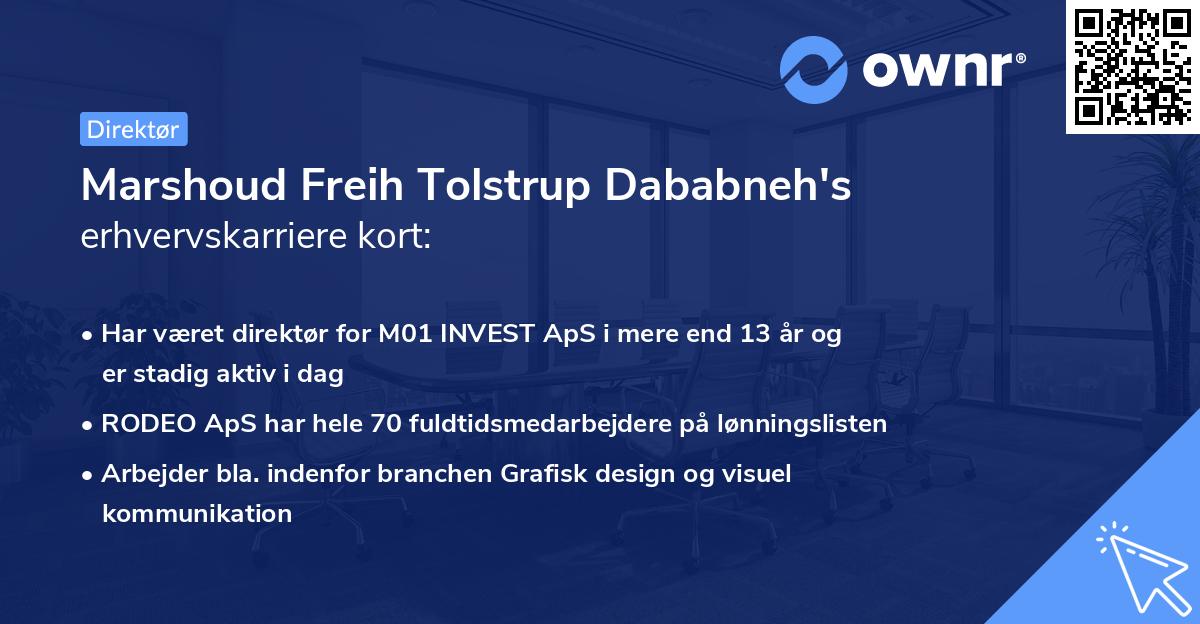 Marshoud Freih Tolstrup Dababneh's erhvervskarriere kort