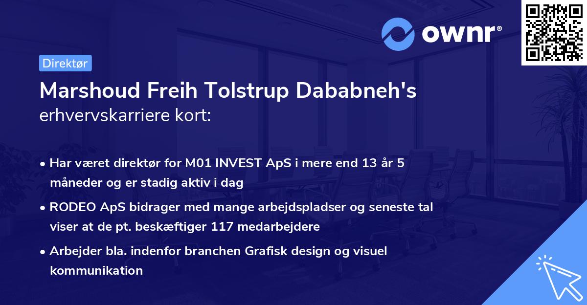Marshoud Freih Tolstrup Dababneh's erhvervskarriere kort