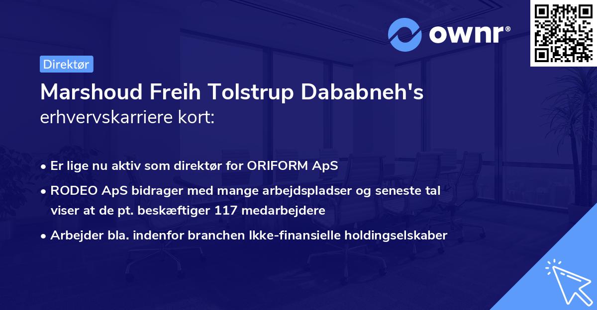 Marshoud Freih Tolstrup Dababneh's erhvervskarriere kort