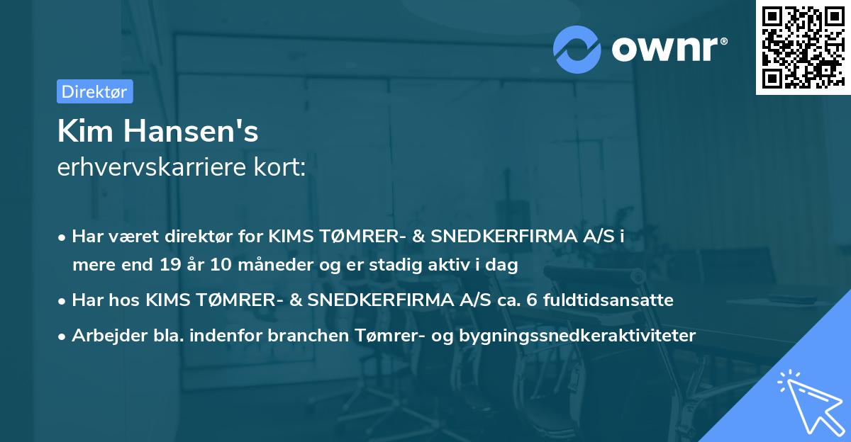 Kim Hansen's erhvervskarriere kort