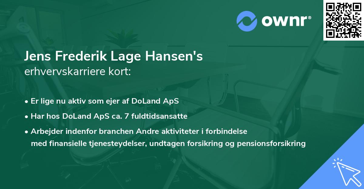 Jens Frederik Lage Hansen's erhvervskarriere kort