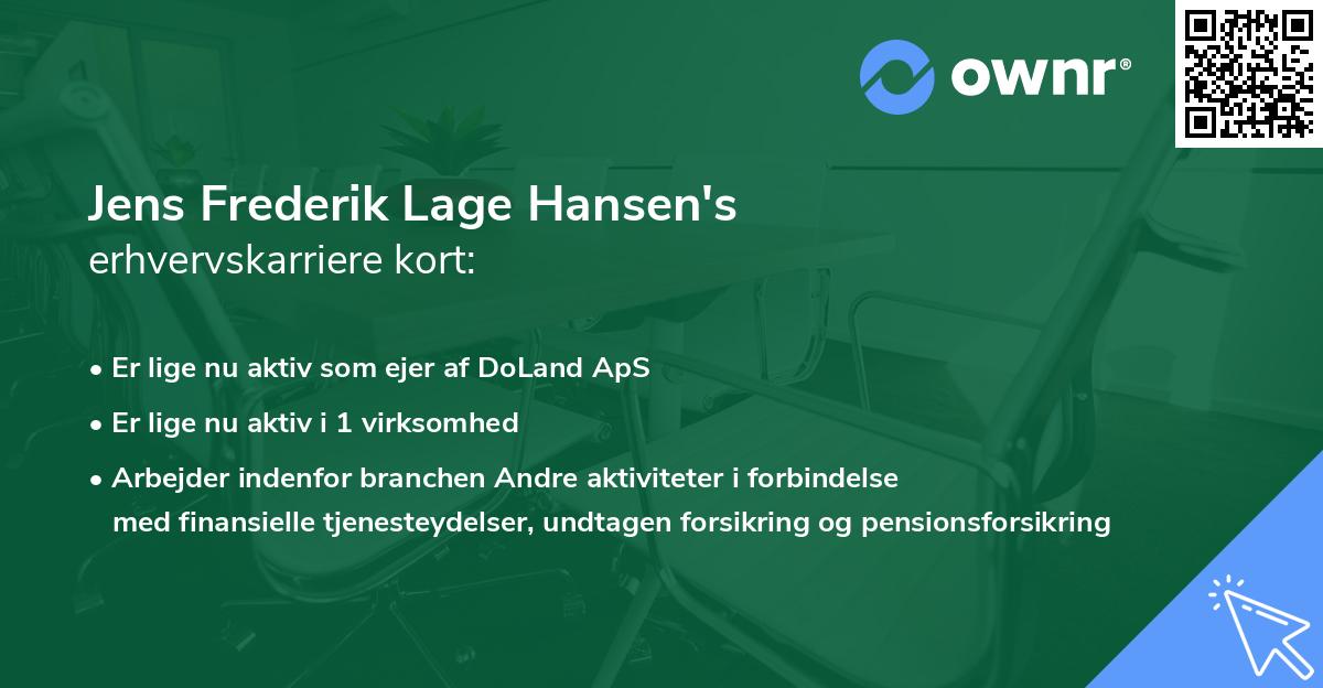 Jens Frederik Lage Hansen's erhvervskarriere kort
