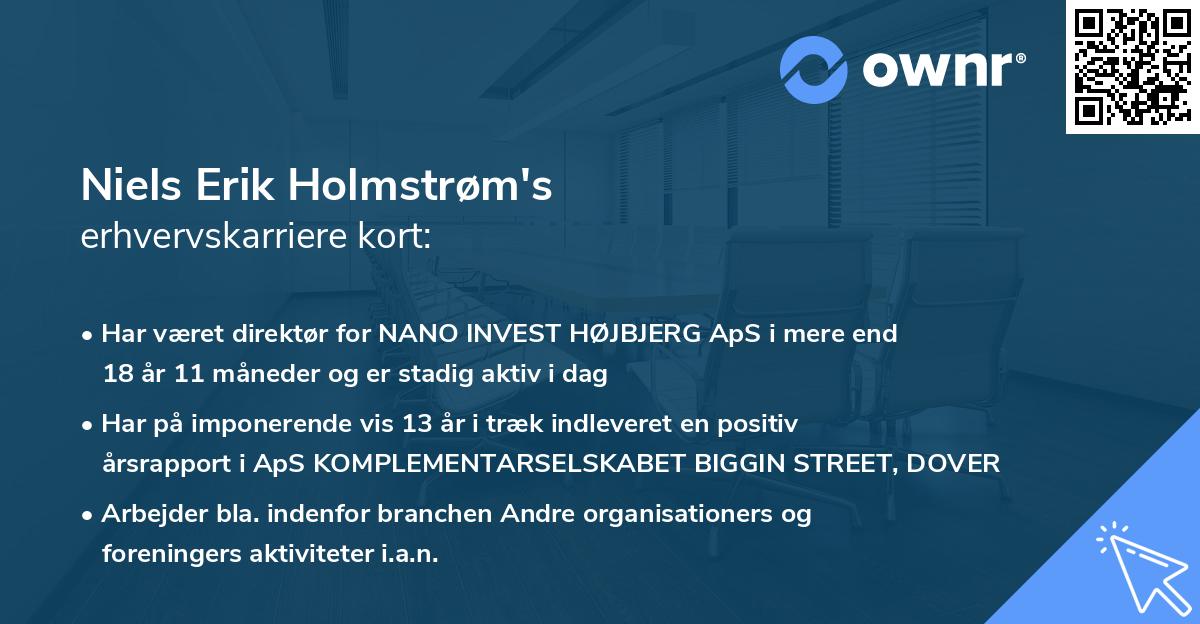 Niels Erik Holmstrøm's erhvervskarriere kort