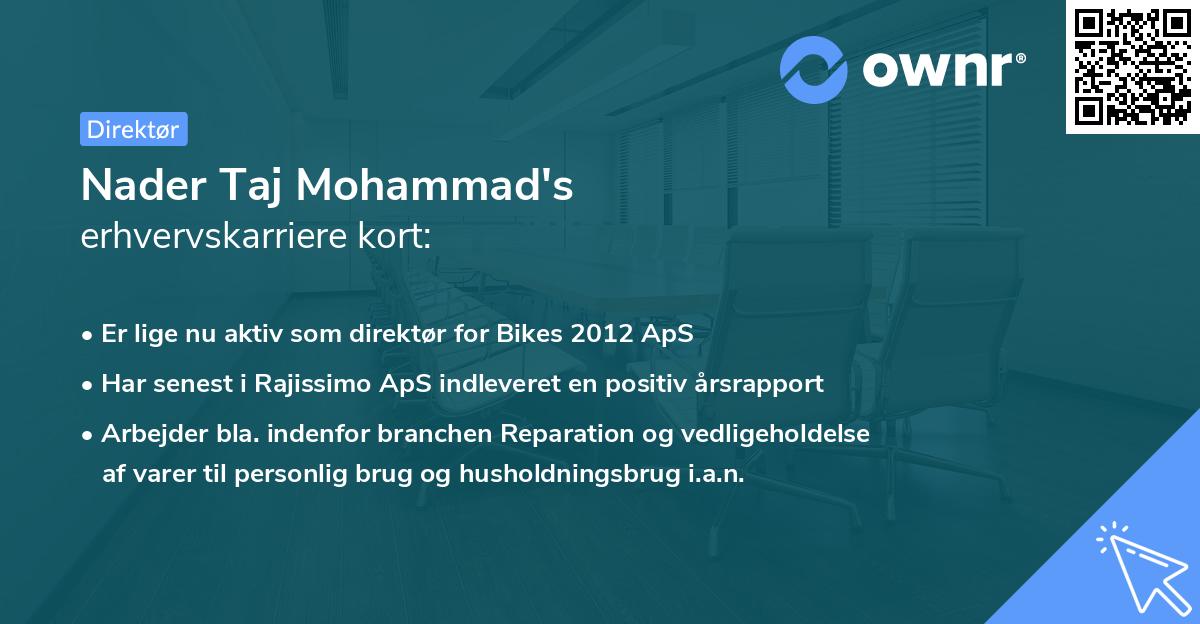 Nader Taj Mohammad's erhvervskarriere kort