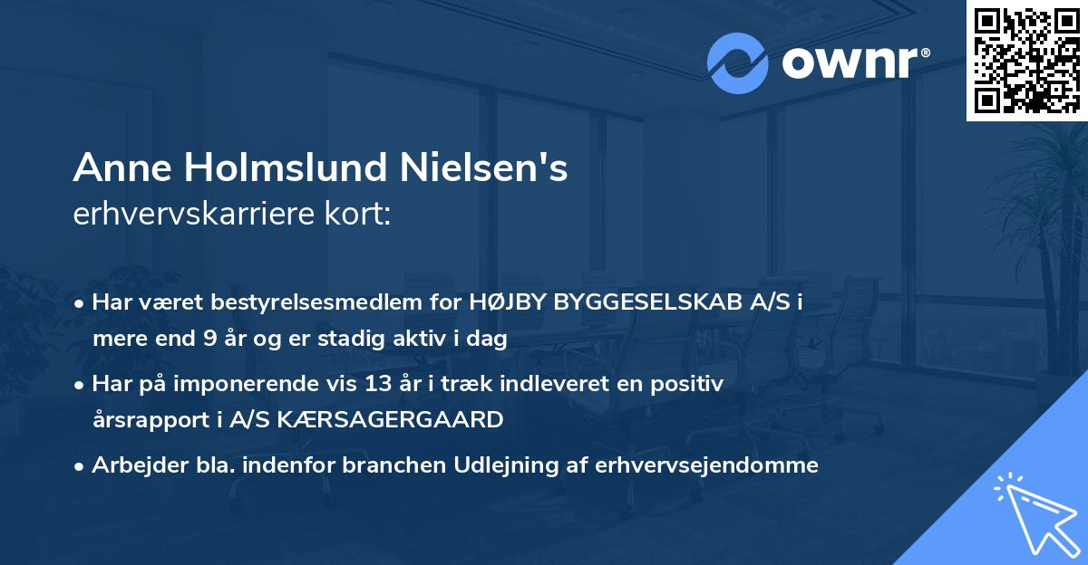 Anne Holmslund Nielsen's erhvervskarriere kort