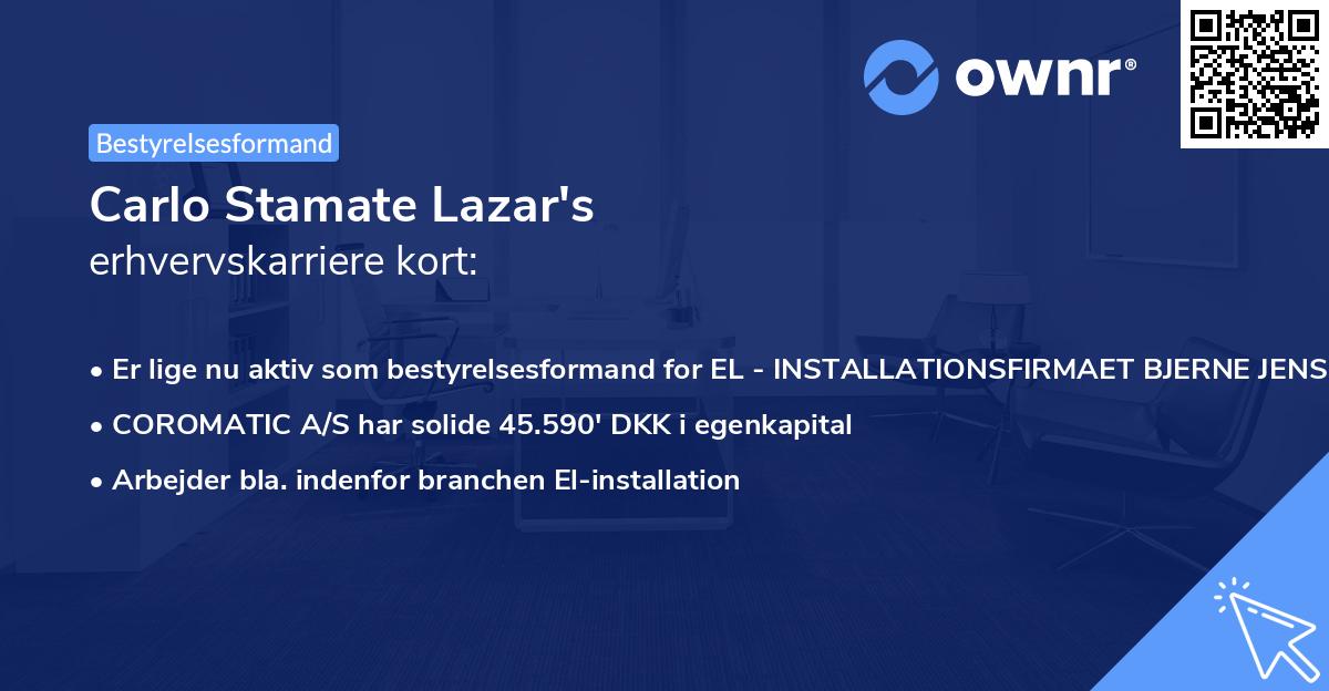 Carlo Stamate Lazar's erhvervskarriere kort