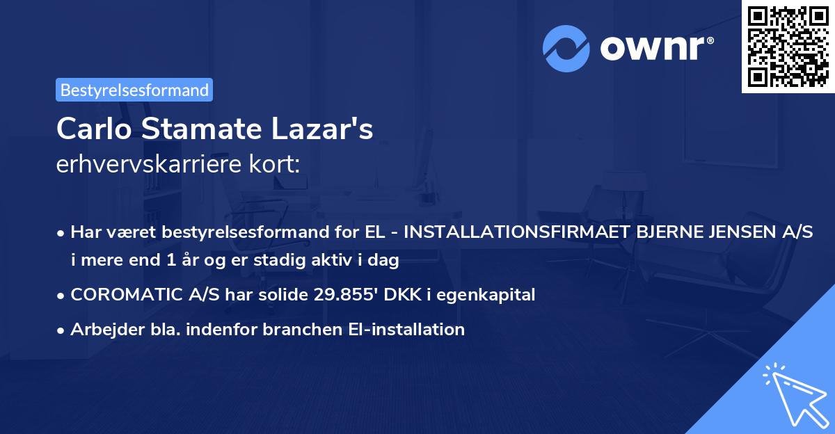 Carlo Stamate Lazar's erhvervskarriere kort