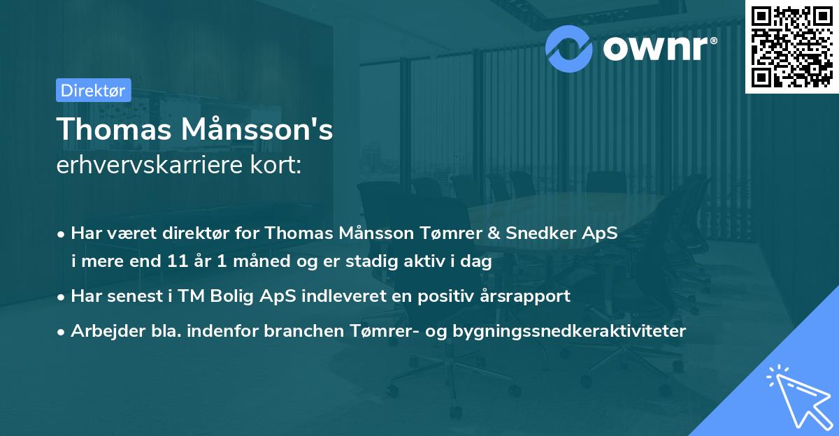 Thomas Månsson's erhvervskarriere kort