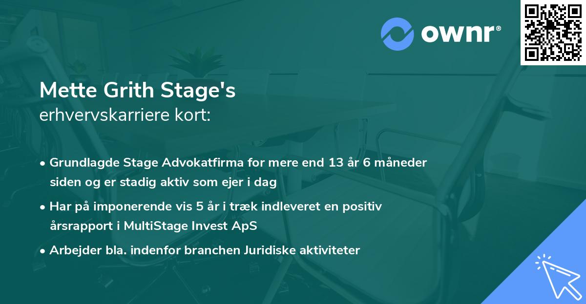 Mette Grith Stage's erhvervskarriere kort