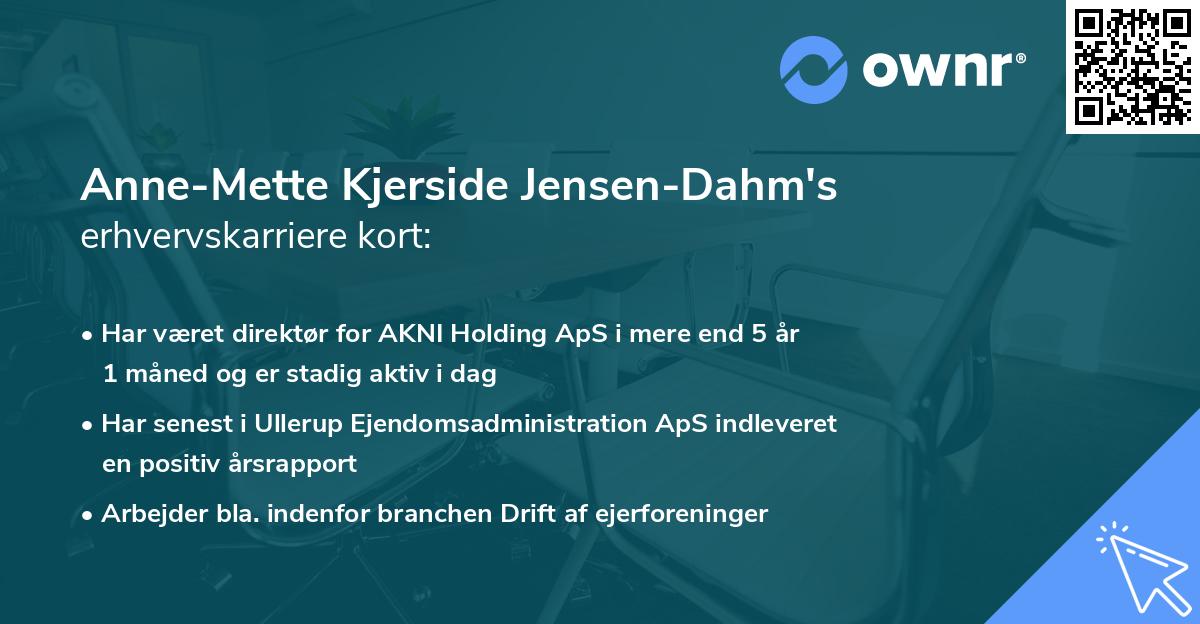 Anne-Mette Kjerside Jensen-Dahm's erhvervskarriere kort