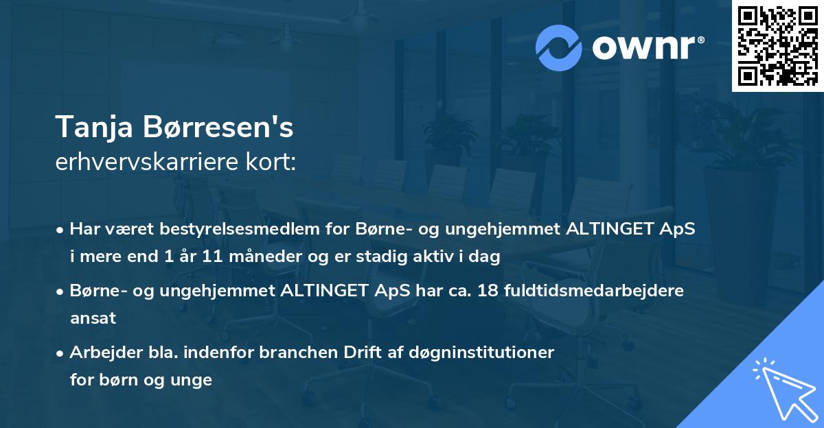 Tanja Børresen's erhvervskarriere kort