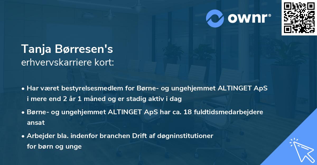 Tanja Børresen's erhvervskarriere kort