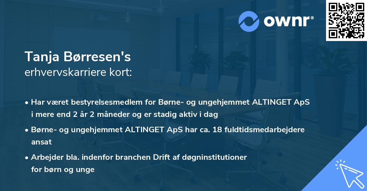 Tanja Børresen's erhvervskarriere kort