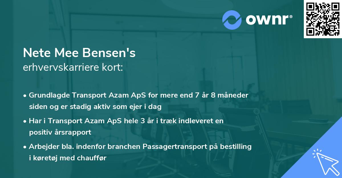 Nete Mee Bensen's erhvervskarriere kort