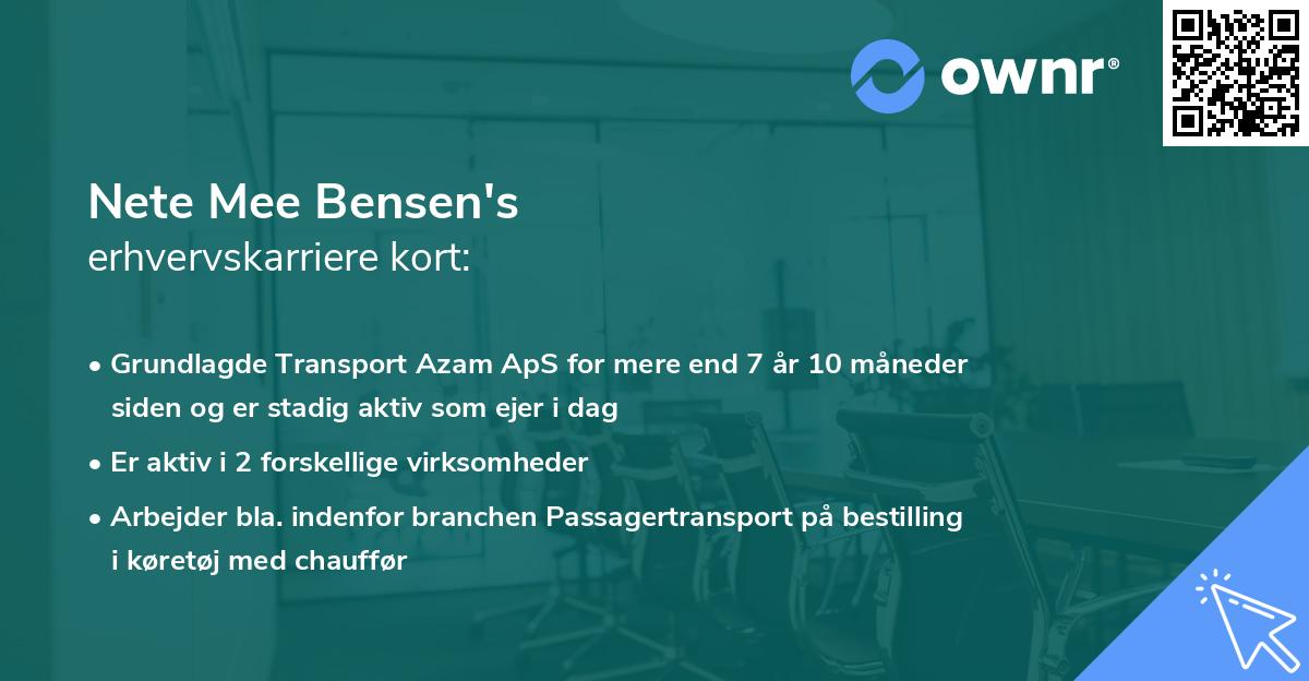 Nete Mee Bensen's erhvervskarriere kort
