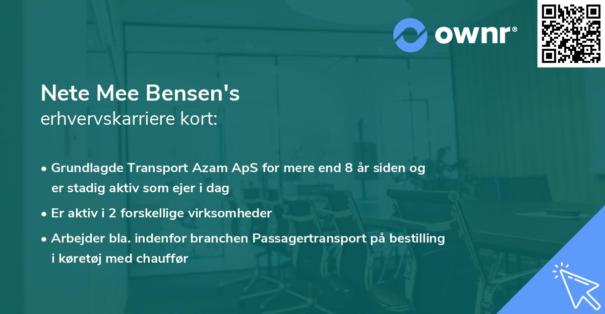 Nete Mee Bensen's erhvervskarriere kort