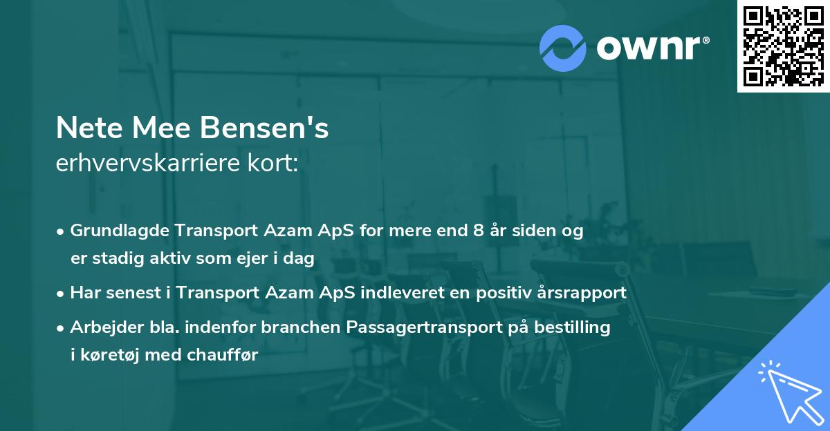 Nete Mee Bensen's erhvervskarriere kort