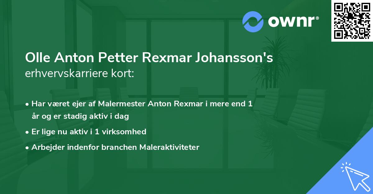 Olle Anton Petter Rexmar Johansson's erhvervskarriere kort