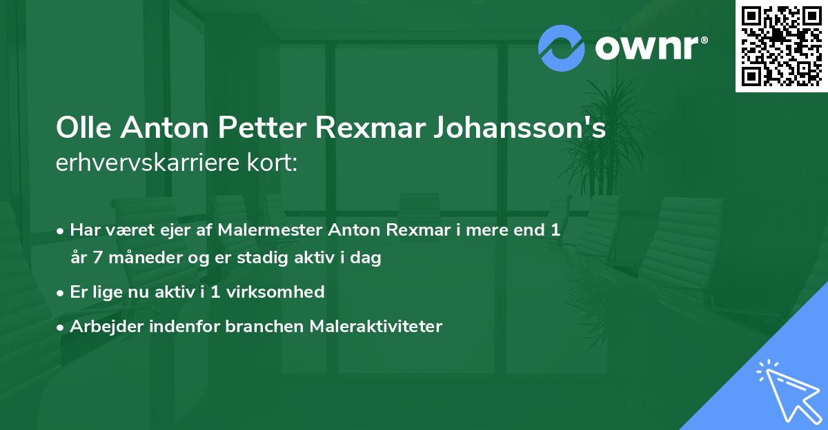 Olle Anton Petter Rexmar Johansson's erhvervskarriere kort