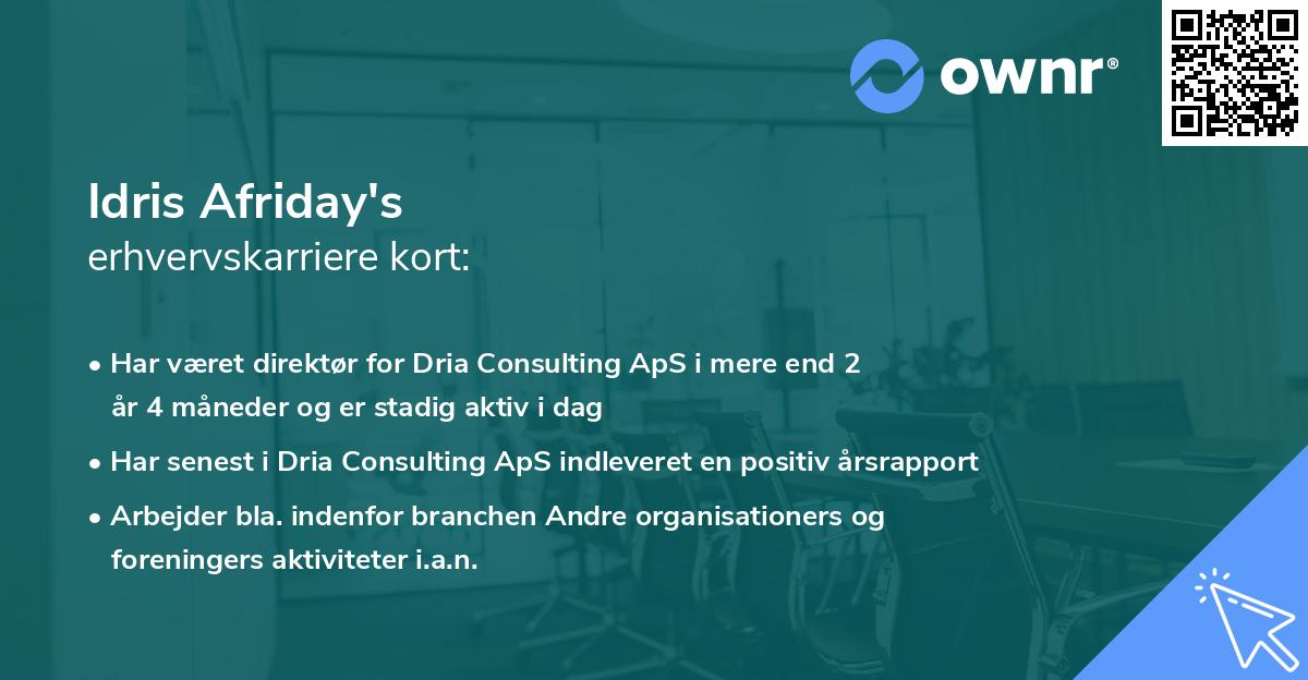 Idris Afriday's erhvervskarriere kort