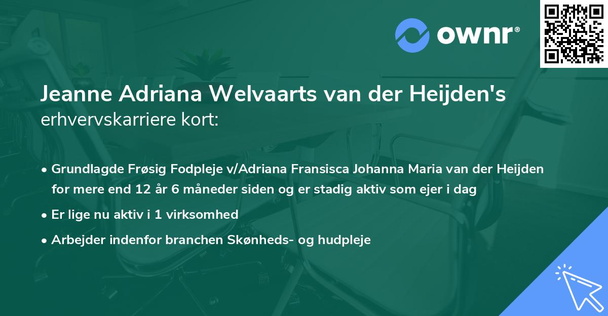 Jeanne Adriana Welvaarts van der Heijden's erhvervskarriere kort