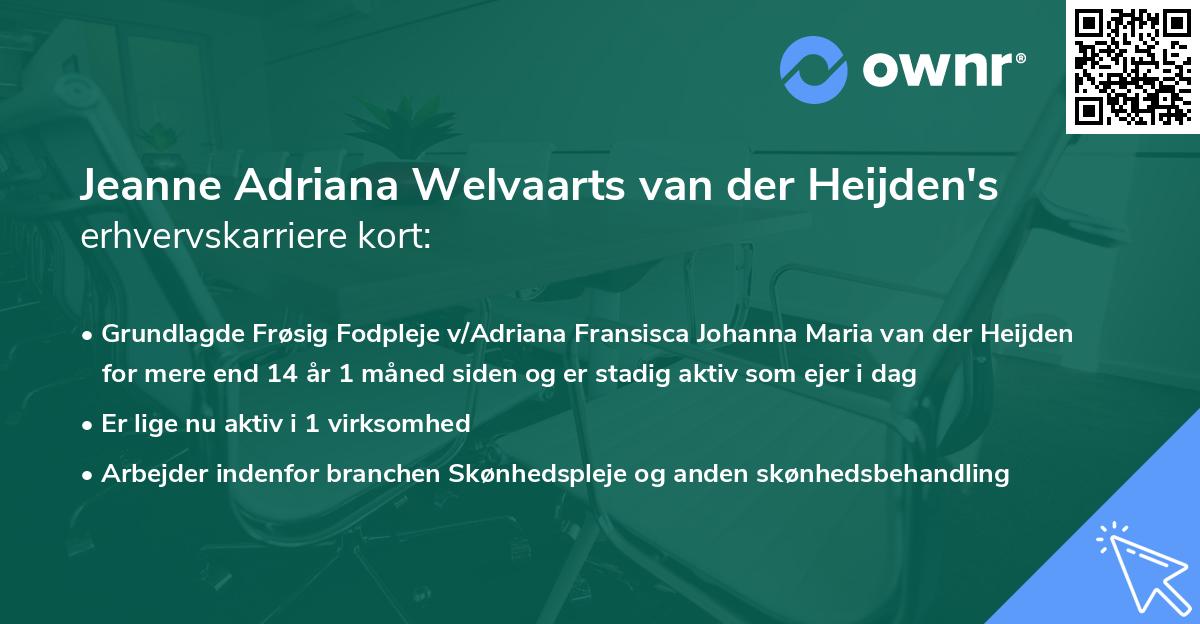 Jeanne Adriana Welvaarts van der Heijden's erhvervskarriere kort
