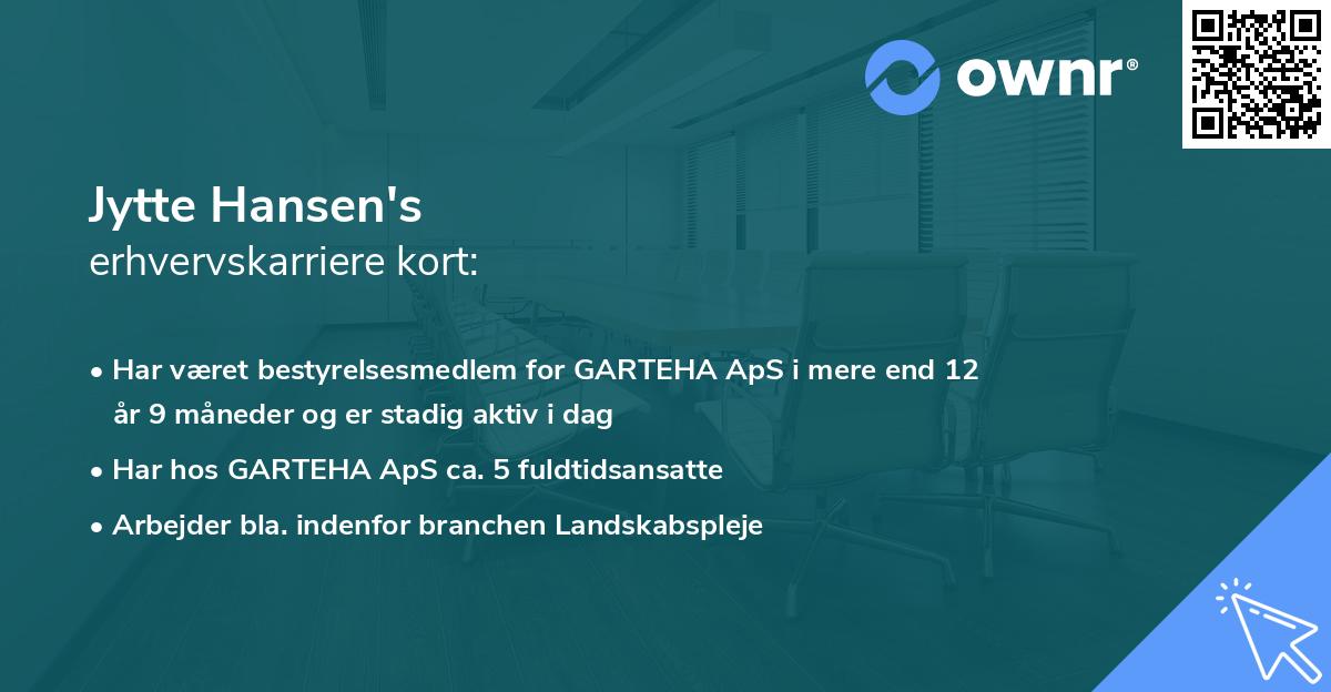 Jytte Hansen's erhvervskarriere kort