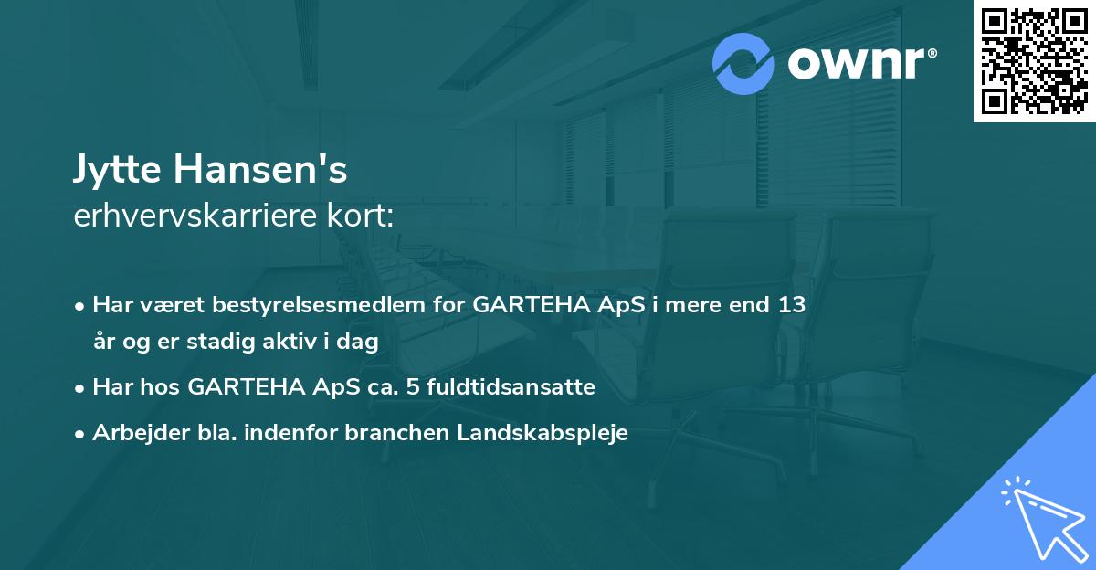 Jytte Hansen's erhvervskarriere kort