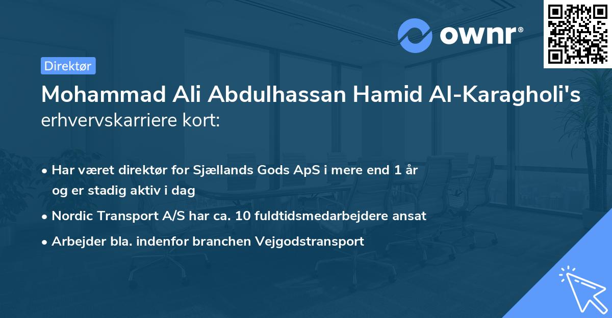 Mohammad Ali Abdulhassan Hamid Al-Karagholi's erhvervskarriere kort