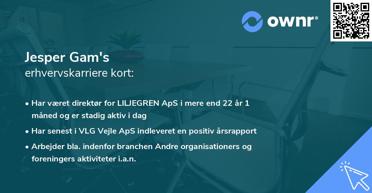 Jesper Gam's erhvervskarriere kort